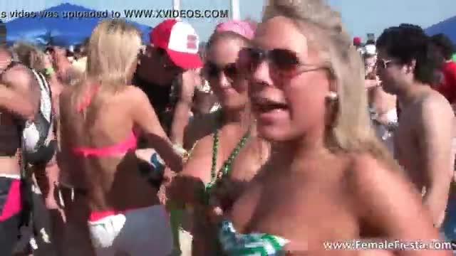 Huge beach party with sexy hot blonde