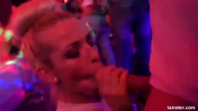 Sexy bi cuties fucking in a club at construction company party