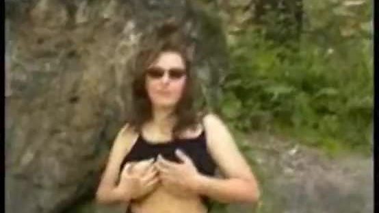 Busty outdoor pissing
